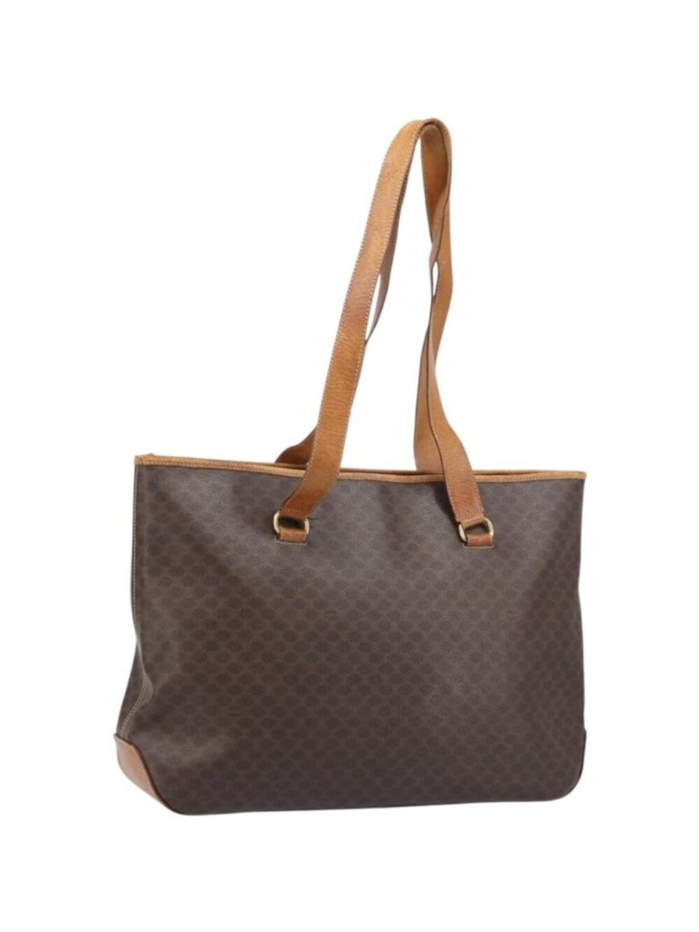 CELINE Macadam Canvas Tote Bag PVC Leather Brown Gold